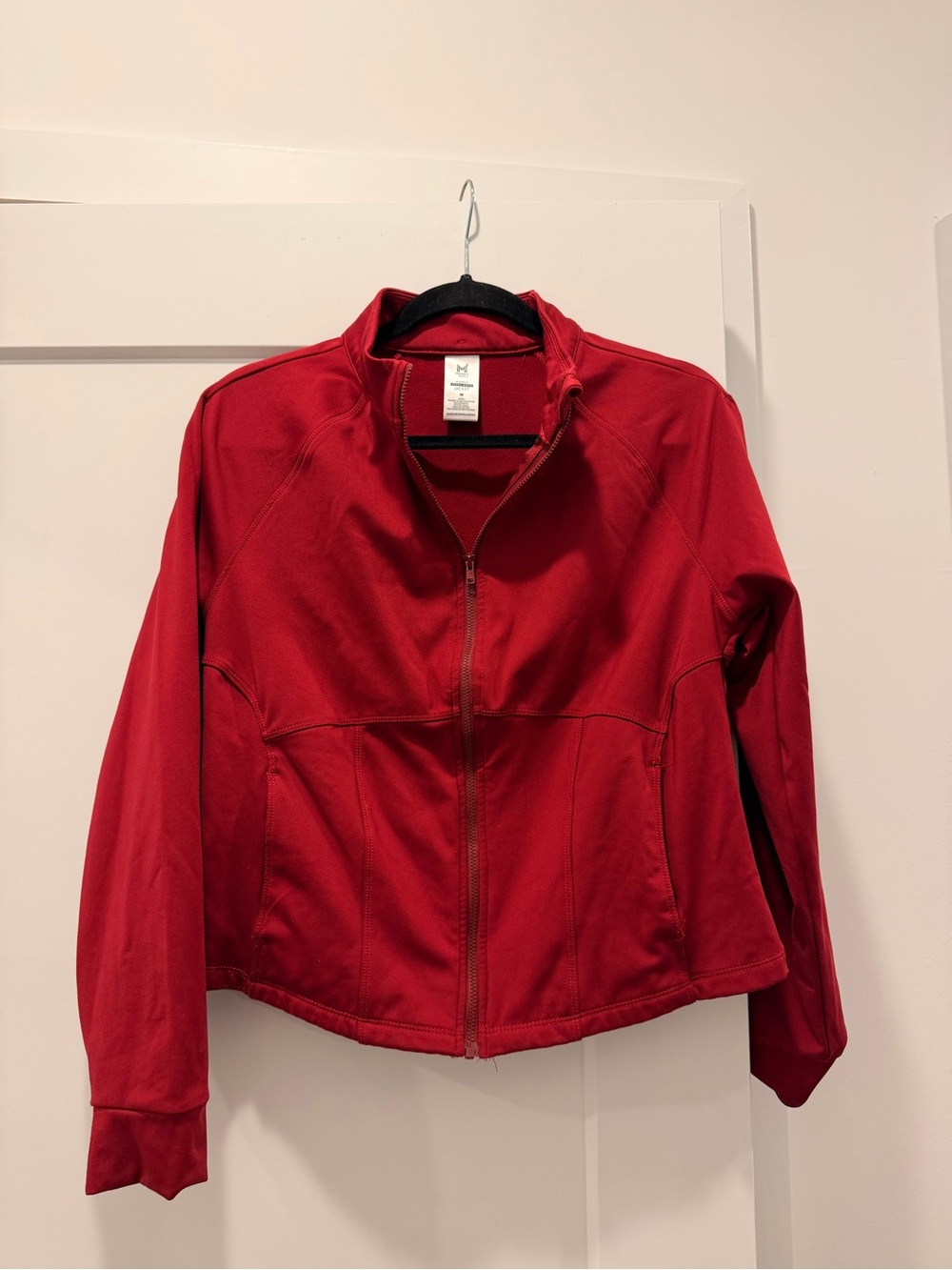 Red Full-Zip Utility Jacket with Stand Collar